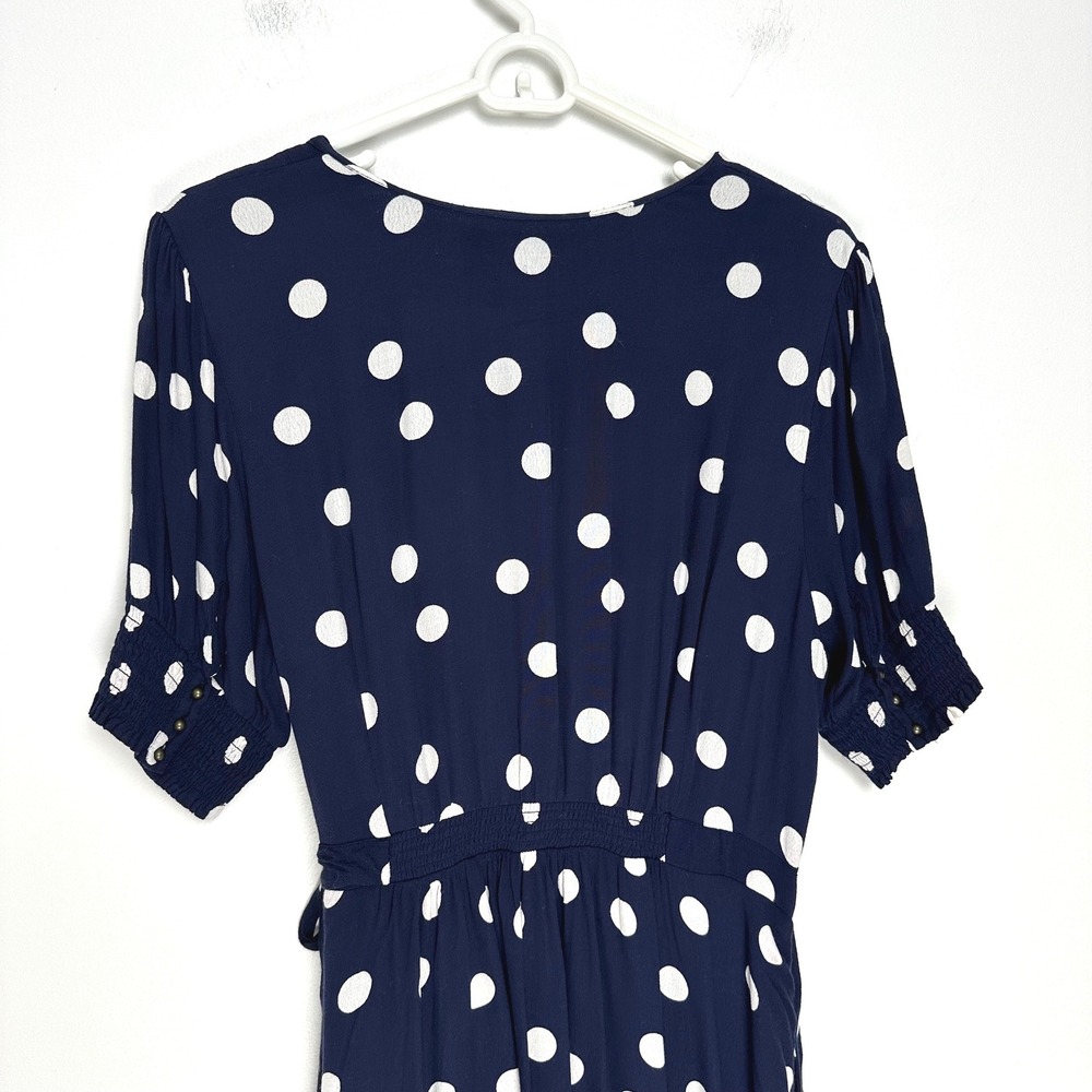 Maeve Anthropologie Polka Dot Wrap Dress Navy Blue White Midi Size 16 - Picture 8 of 11